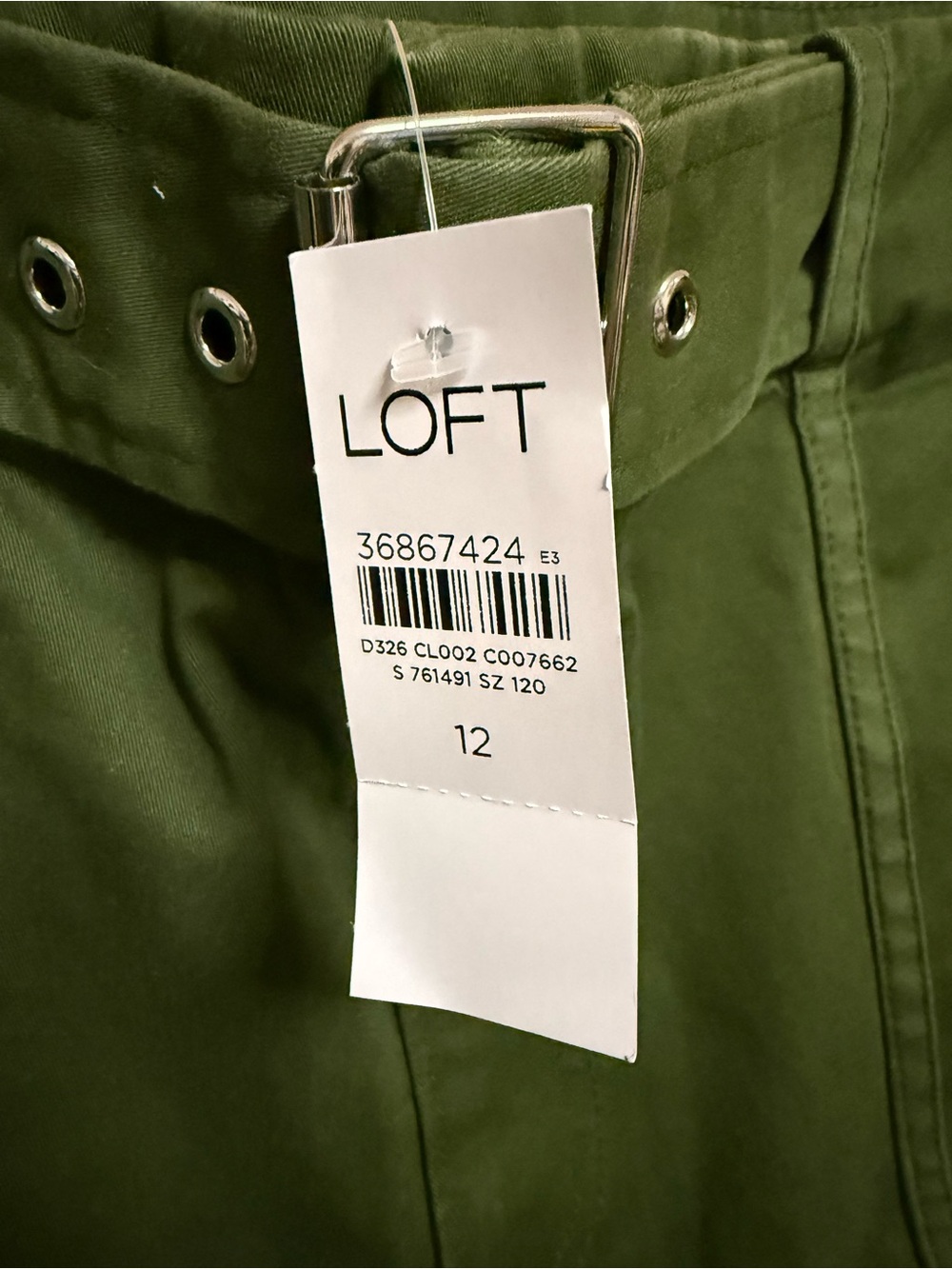 🌿 LOFT NWT Olive Green Belted Crop Pants Size 12 Boho Utility Chic - Picture 5 of 5